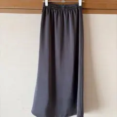 グレー サテンフレアロングスカート ゴムウエスト