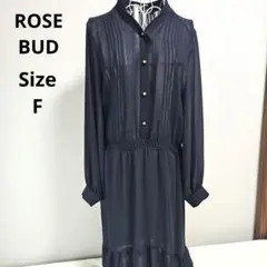 【おしゃれ⭐ROSEBUD】濃紺　透け感　ワンピース　フリル　おしゃれボタン