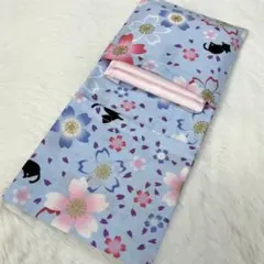 サニタリーケース 猫 ねこ 桜と黒猫 水色 ライトブルー ゴールド S9407