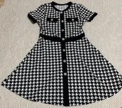 ハウンドトゥース柄 半袖ワンピース S