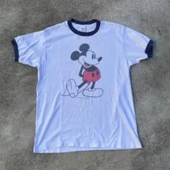 Disney 白足 ミッキーマウス L リンガーT USA製 青タグ