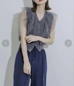 HEYUMM へユム/チュールドッキングノースリーブセーター グレー