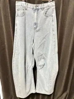 レディース ライトブルー ワイドレッグ カーブデニムパンツ