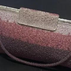 【美品】レトロ　和装ビーズバッグ　フォーマル　パーティバッグ　紫グラデーション