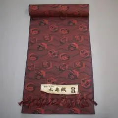 M10-17 新品保管品 ポリエステル 大島風 紬 着尺反物 黒赤 亀甲 花