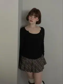 andmary Lala shirring ribbon tops black