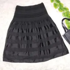 コムサイズム フレアスカート Ｍ 黒 ウエストゴム 高級感 上品 きれいめ