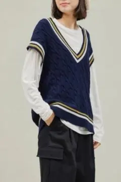 ロペピクニック ネイビー チルデンニットベスト Vネック