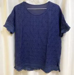 any fam　Tシャツ　紺　オンワード　綿　裾フリンジのサムネイル