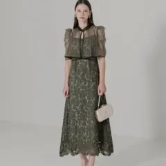 【Leja】フロントオープンリボンボレロセットアップワンピースドレス M