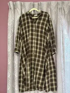 ブラウン系チェック柄シャツワンピース