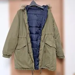 リバーシブルモッズコート オリーブグリーン/ネイビー