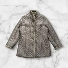 レディース キルティングコート ボア 中綿 グレージュ M
