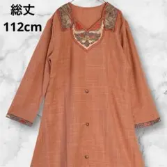 エスニック刺繍ワンピース（タグ無し） リネン風 古着 ワンピース