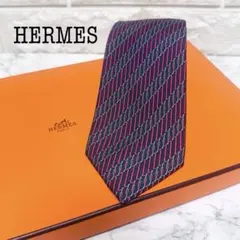 HERMES ネクタイ ネイビー ピンク