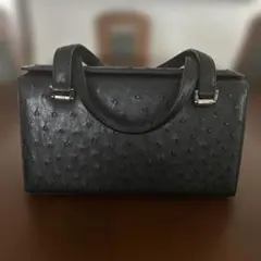 オーストリッチレザー 黒 ハンドバッグ（JRAマーク付き）