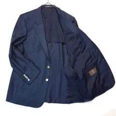 【美品】銀ボタン ジバンシー スーパー100’S チェック柄 ネイビー L