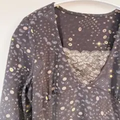 【美品】総柄　レース　切替ワンピース 日本製　黒　大人可愛い　レトロ　春　秋