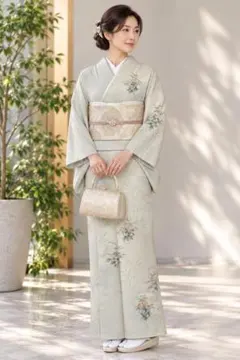 訪問着 薄いミントグリーン 墨書き 袷 身丈158cm 裄丈63cm 正絹
