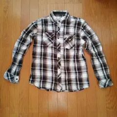 メンズ長袖コットンシャツ チェック柄 ホワイト/ブラック/ブラウン