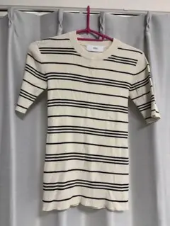 AZUL アイボリー ブラックストライプ 半袖Tシャツ
