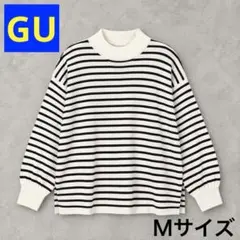 GU ソフトリッチニットチュニック M ボーダー パフスリーブ ニット ジーユー