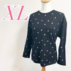 XL ブラック 長袖ニット プルオーバー　刺繍　きれいめコーデ　カジュアルコーデ