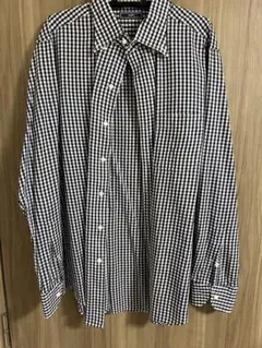 SHIPS ネイビーとホワイト チェック柄 長袖シャツ