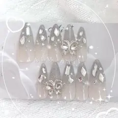 ネイルチップ 現品 フラッシュ ワンホン 韓国 フレンチガーリー 量産型 蝶々