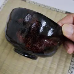 中古美品 楽焼 黒楽茶碗 作家不明 印はありますが判別できず