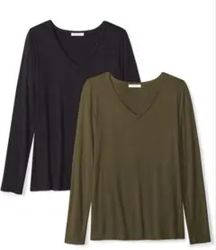 【2枚セット】Tシャツ 【XL】ジャージー素材 Vネック 長袖 レディース