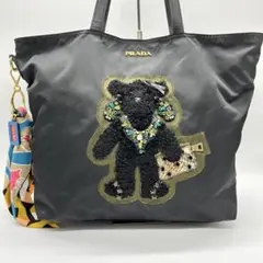 PRADA トートバッグ サフィアーノ×ナイロン 肩掛け 黒 ベア