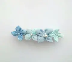 T57 髪飾り つまみ細工 ハンドメイドバレッタ 紫陽花 青4 Ａ