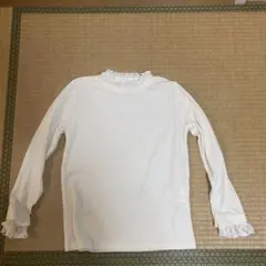 レース付きリブ長袖カットソー ホワイト M