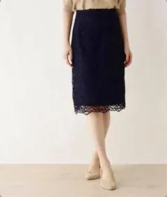 タグ付き新品♪index♪ボタニカルレースタイトスカート♪ネイビー♪L