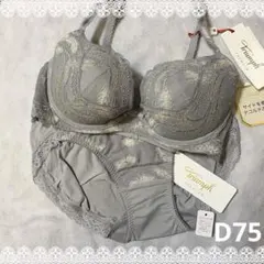 トリンプ　プレミアム　ブラジャー＆ショーツ　D75　新品　匿名配送　グレー系