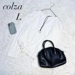 コルザ/カットソー/長袖/コットン/白/Ｌサイズ/パフスリーブ/美品✨️