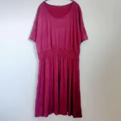 ワンピース 【XL】 ピンク カットソー ロング 半袖 古着 レディース