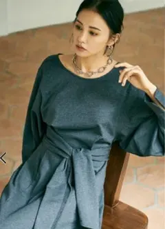 新品★【鳳山えり×qualite】2WAYバックリボンワンピースグレー