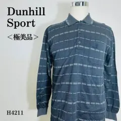 【極美品】ダンヒルスポーツ 長袖ポロシャツ チェック柄 ロゴ刺繍 L ネイビー