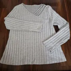 SHEINグレー Vネック リブ編みセーター