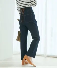 【VIS】バックレースアップデニムストレートパンツのサムネイル