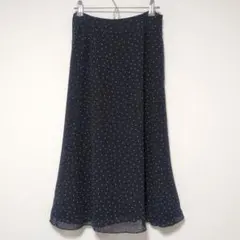 美品 ローラアシュレイ ドット柄 ロングスカート 紺 9号 M シフォン 水玉のサムネイル