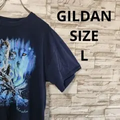 ギルダン ウルフ 狼 アニマル 人気 プリント Tシャツ ネイビー L アラスカ