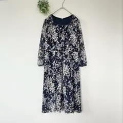 クレージュ［L］美品◎大人クラシカル◎シルク100%◎フラワープリントワンピースのサムネイル