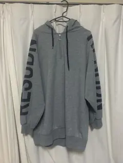 フロントジップ フード付きパーカー グレー