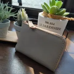 送料無料★ハンドメイド　薄カーキ　ミントグリーン　コンパクトL字ファスナー財布