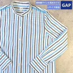 GAP ストライプ ロングシャツ レディース L相当 バンドカラー 101