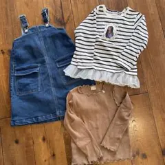 プティマイン　お洋服3枚セット　ジャンスカ　ボーダー　メロウトップス　110