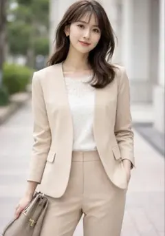 PLST ノーカラージャケット ベージュ ホワイト